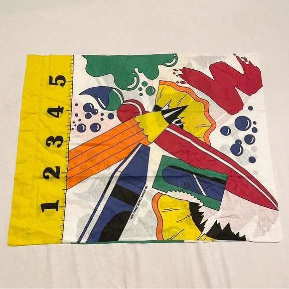 Vintage Multi Coloured Crayon and Pencil Patterned Pillow Case - Picture 1 of 13